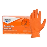 ProWorks Pyramid Grip Orange Nitrile Powder Free Gloves, 8.5 mil