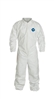 DuPontâ„¢ TyvekÂ® Coverall. Comfort Fit Design. Collar. Elastic Wrists and Ankles. Elastic Waist. Serged Seams. White. TY125S WH