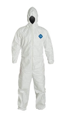 DuPont TY127S Tyvek Coverall Zipper Front Elastic Wrist/Ankle, Hood, Size 2XL, Case of 25