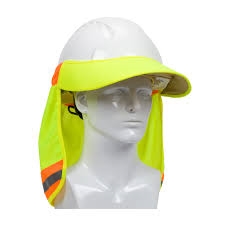 EZ-Cool Hard Hat Visor, Elastic Back, Reflective Tape, Hi Viz Yellow, Each