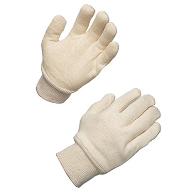 White 100% Cotton Jersey Knit Gloves, 1 Pack of 12 pairs - Large