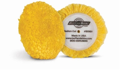 Buff N Shine 3" x .5" pile Wool Blend 4Ply Twist Grip Polishing/Finishing Pad - Yellow, 2 pack