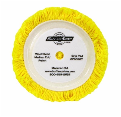 Buff N Shine 7503GYS 7.5" x 1.5" pile Wool Blend Single Ply Grip Polishing/Finishing Pad - Yellow